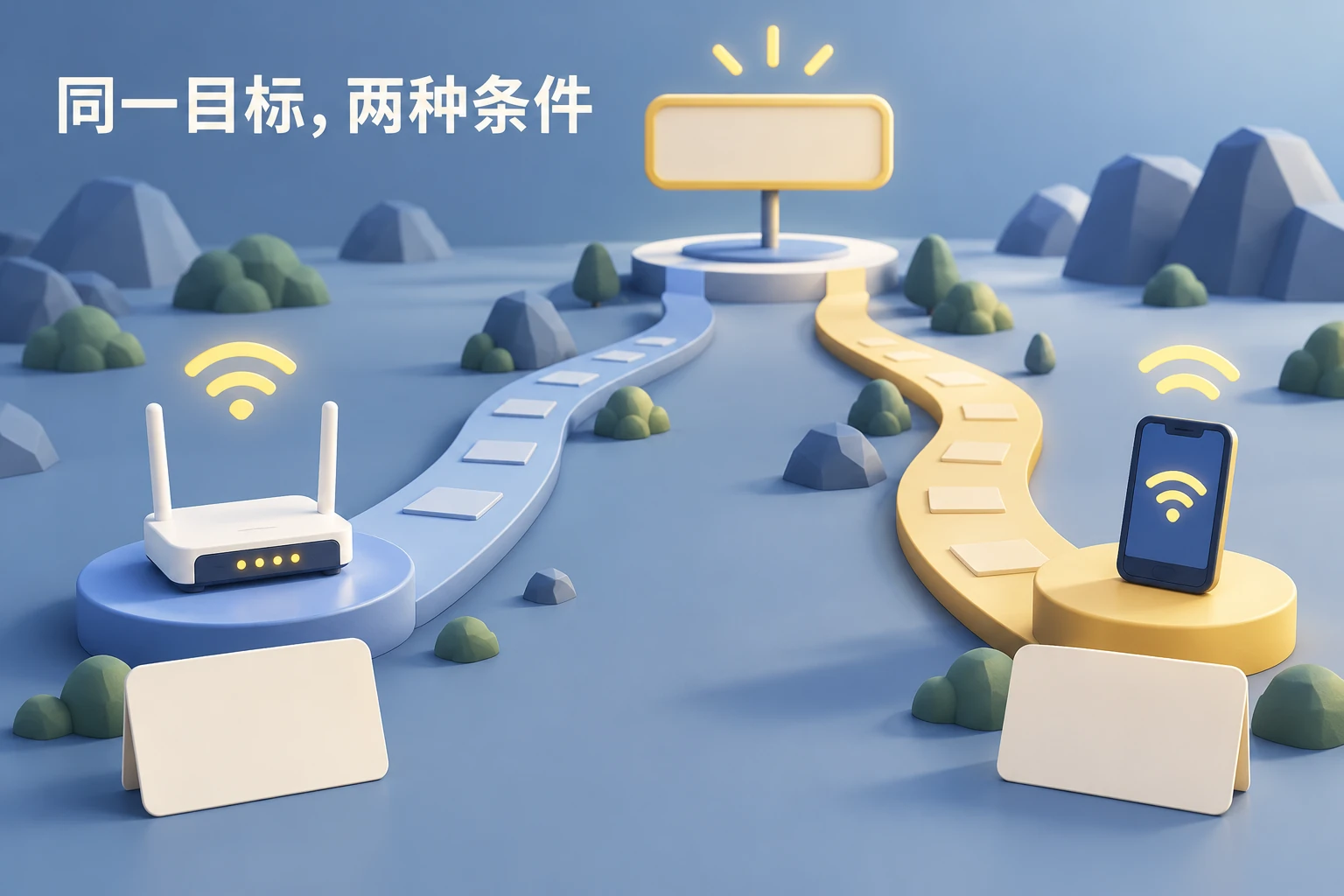 原创网络对照插画：同一目标在两种网络条件下分别记录警告